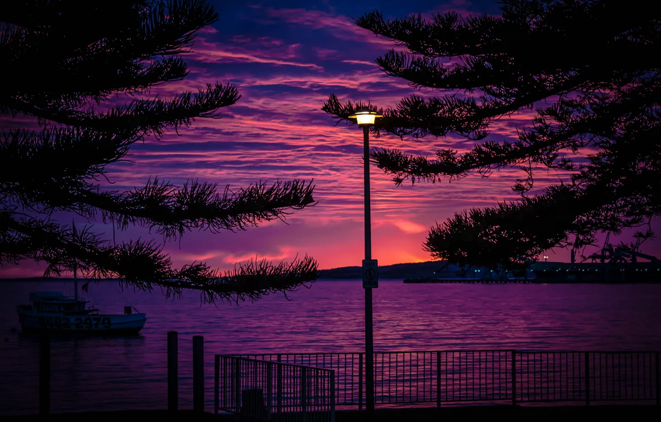 Photo wallpaper clouds, night, the city, Australia, lights, glow, promenade, Port Lincoln