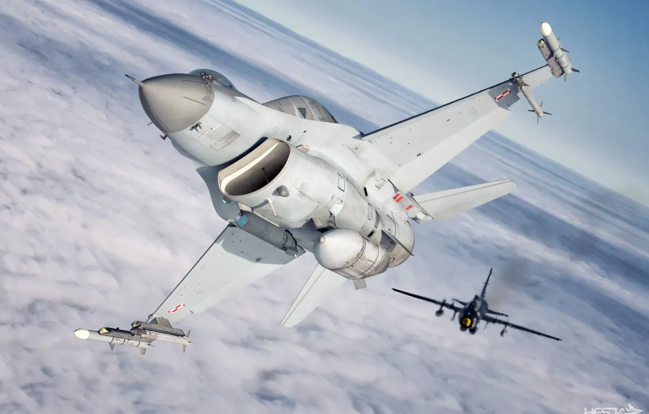 Photo wallpaper F-16, F-16 Fighting Falcon, Su-22, Polish air force, Su-22M4, ILS, PTB, AIM-120 AMRAAM
