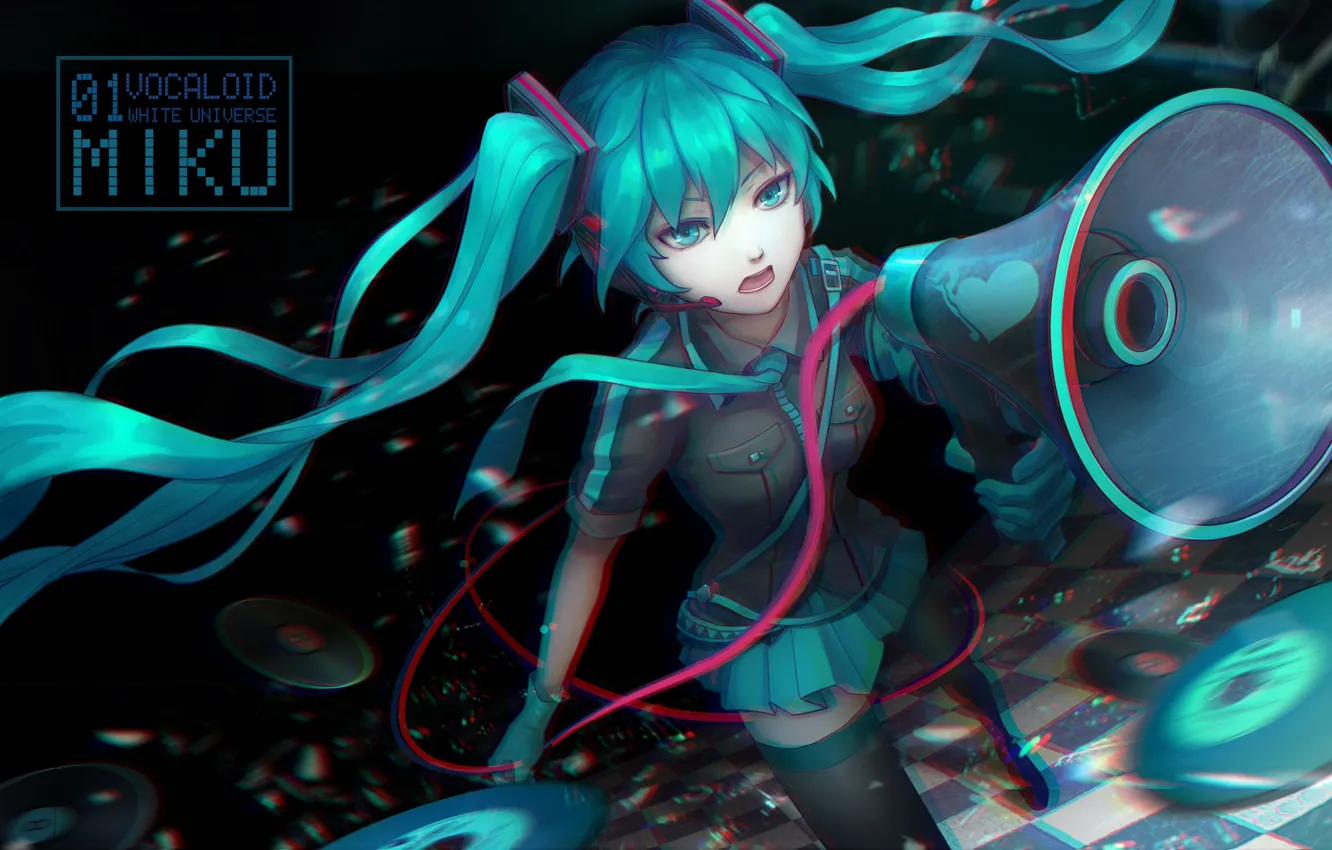 Photo wallpaper girl, anime, headphones, art, microphone, vocaloid, hatsune miku, loudspeaker