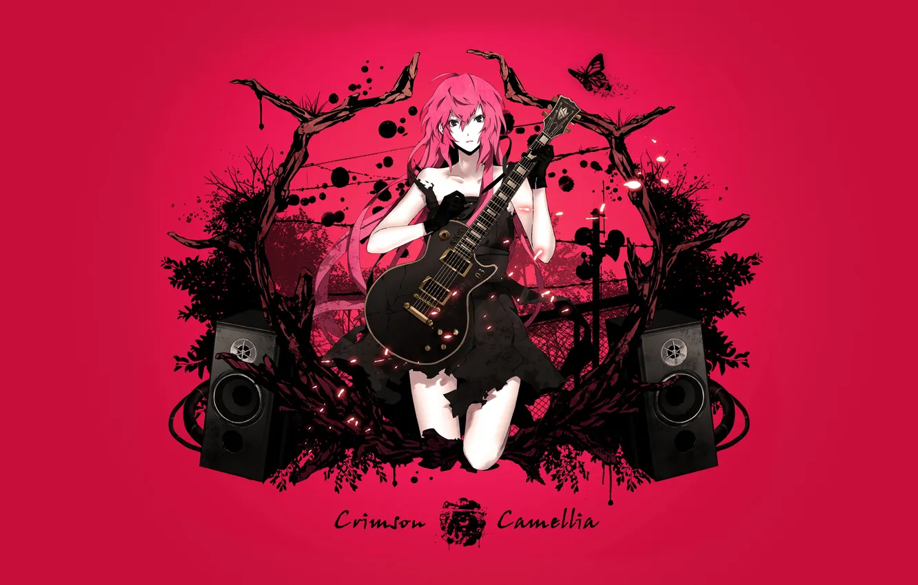 Photo wallpaper guitar, Music, megurine luka, loudspeaker, Crimson Camellia
