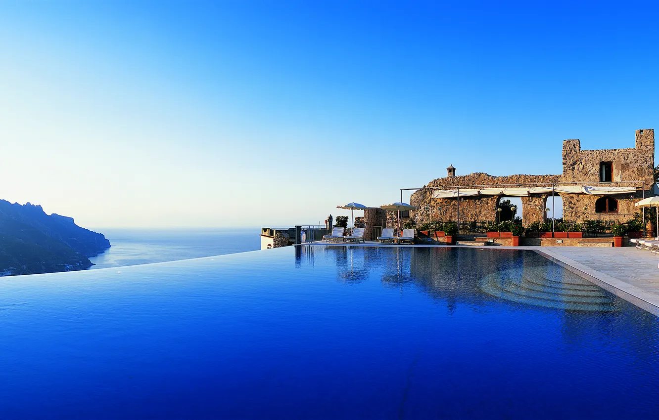 Photo wallpaper sea, mood, Villa, view, pool
