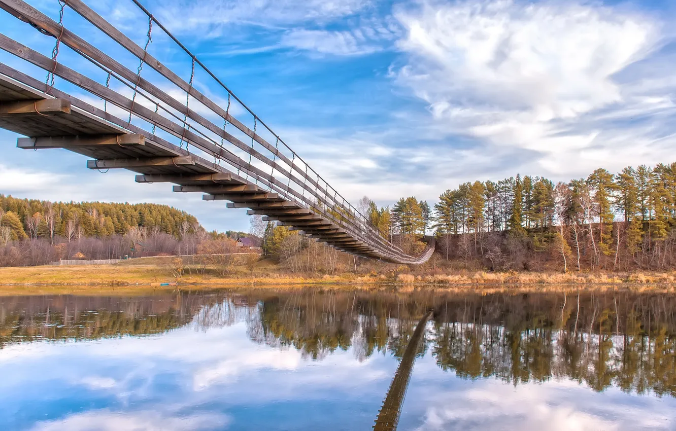 Photo wallpaper landscape, bridge, river