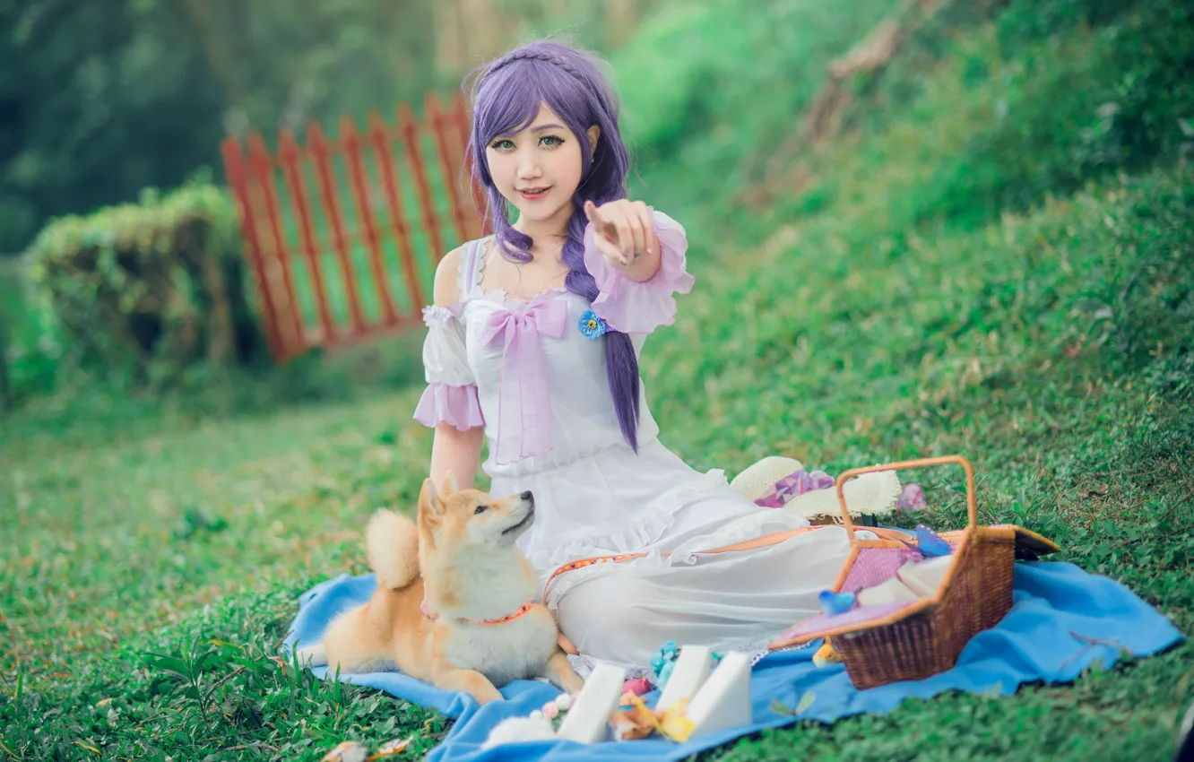 Photo wallpaper greens, white, summer, look, girl, nature, face, style