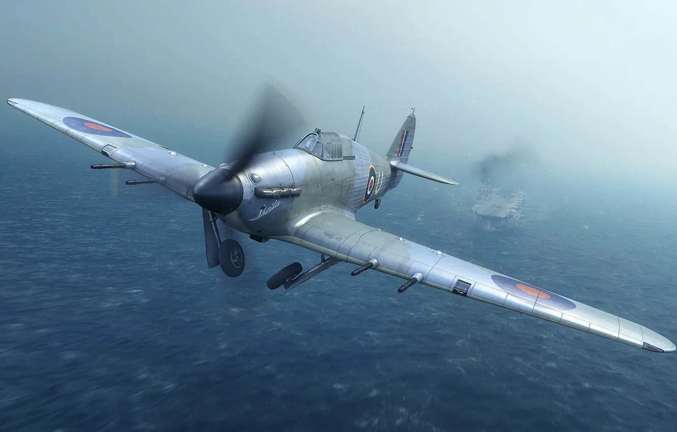 Photo wallpaper fighter, UK, deck, Royal Navy, Piotr Forkasiewicz, Hawker Sea Hurricane Mk.IIc