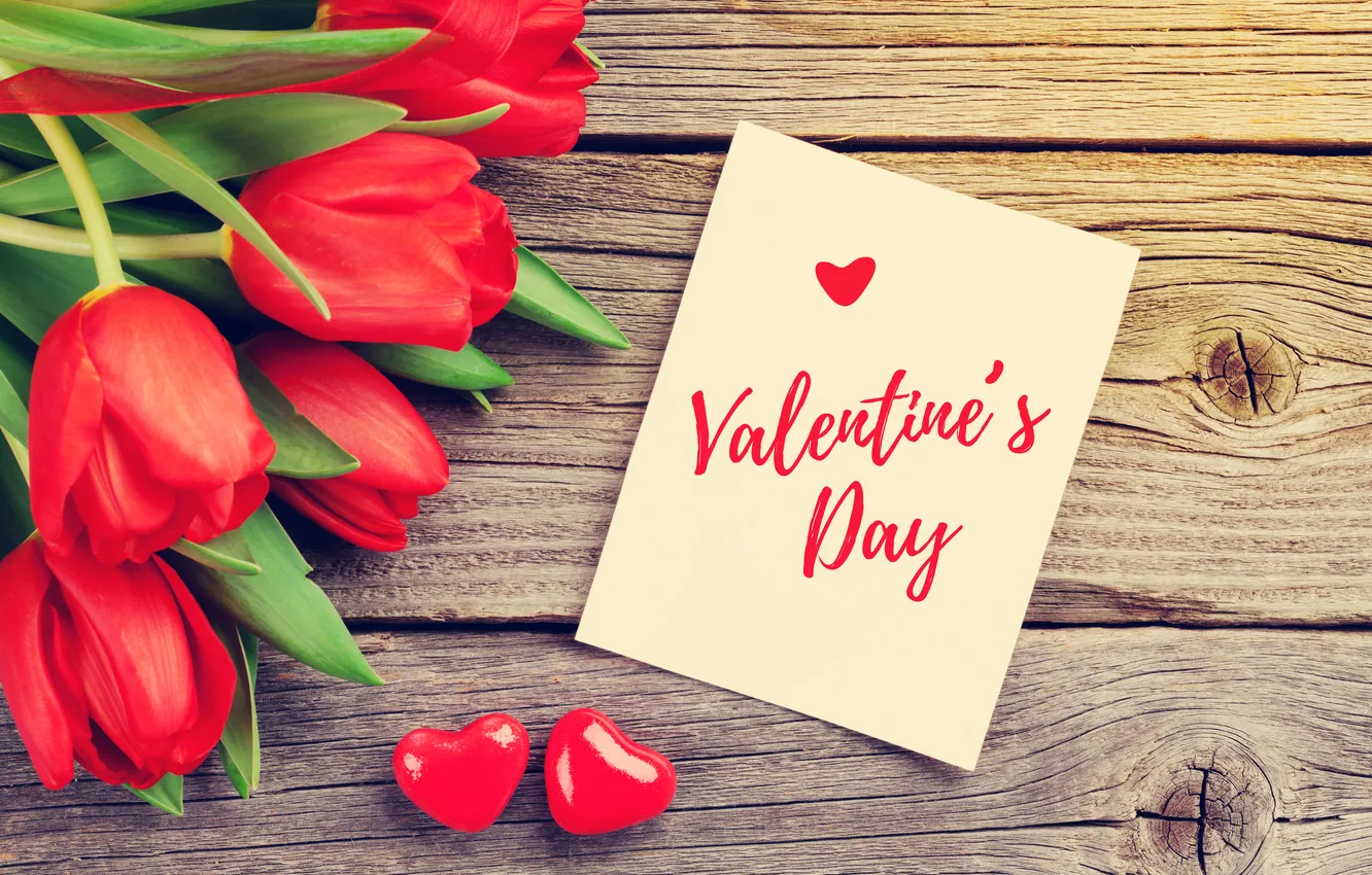 Photo wallpaper love, flowers, gift, romance, heart, tulips, red, love