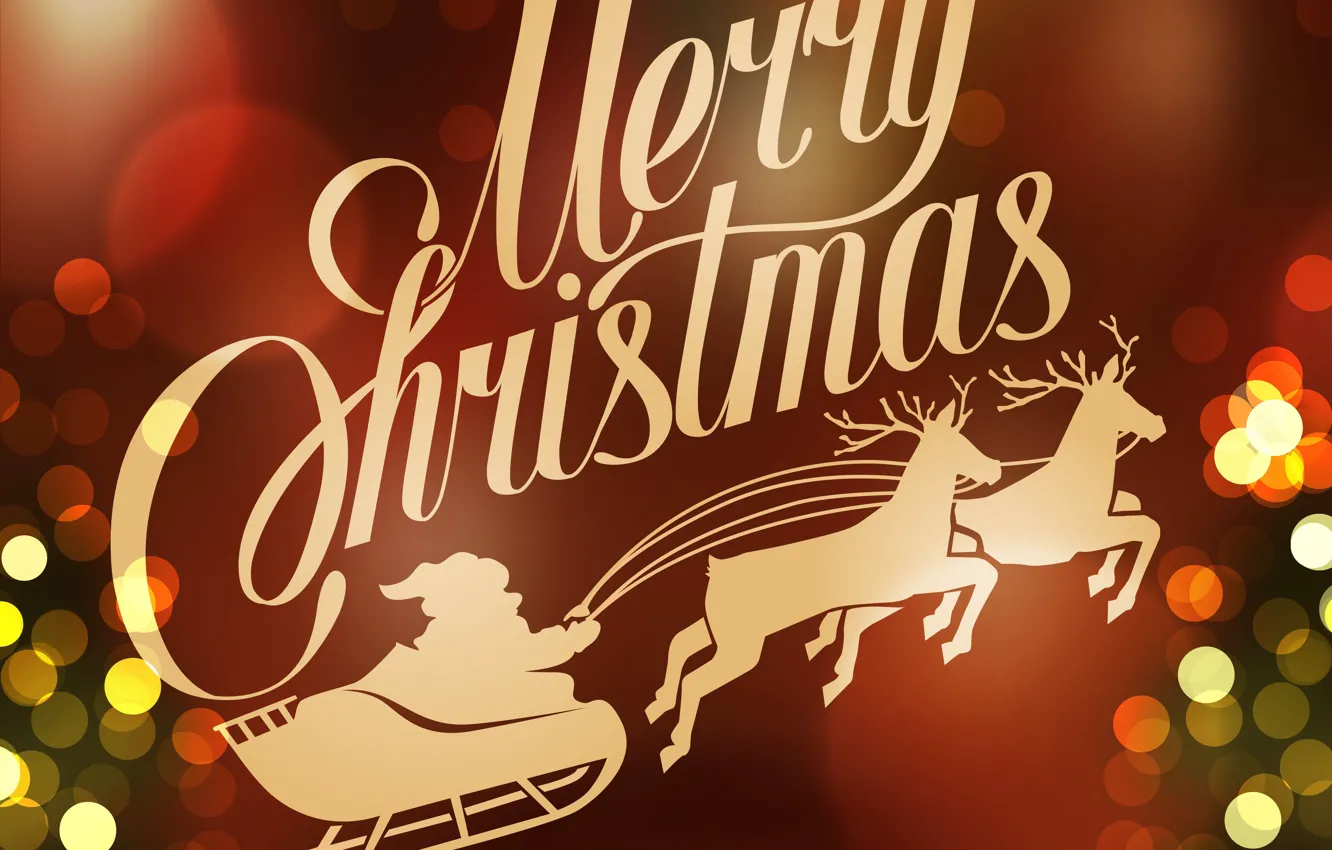 Photo wallpaper holiday, wagon, Santa Claus, deer, Merry Christmas