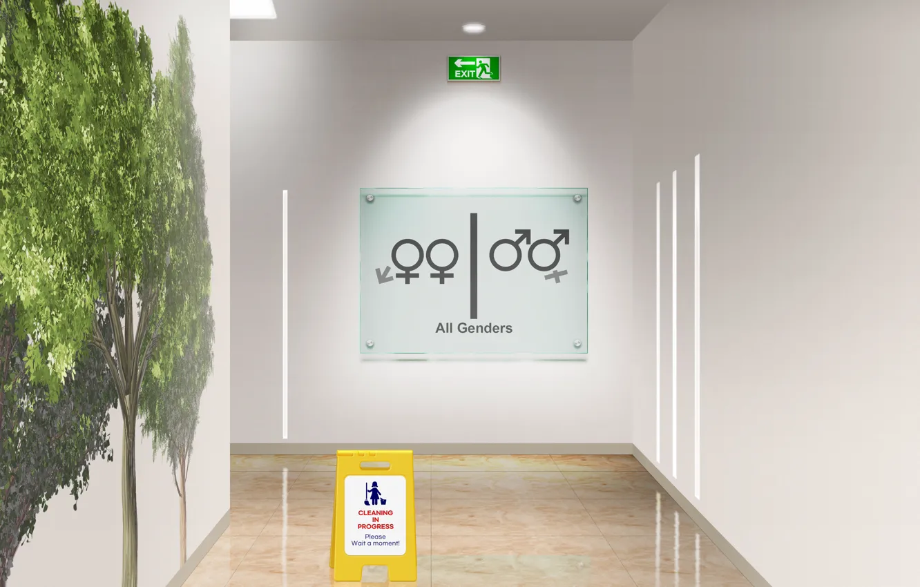 Photo wallpaper sign, public restroom, toilet sign