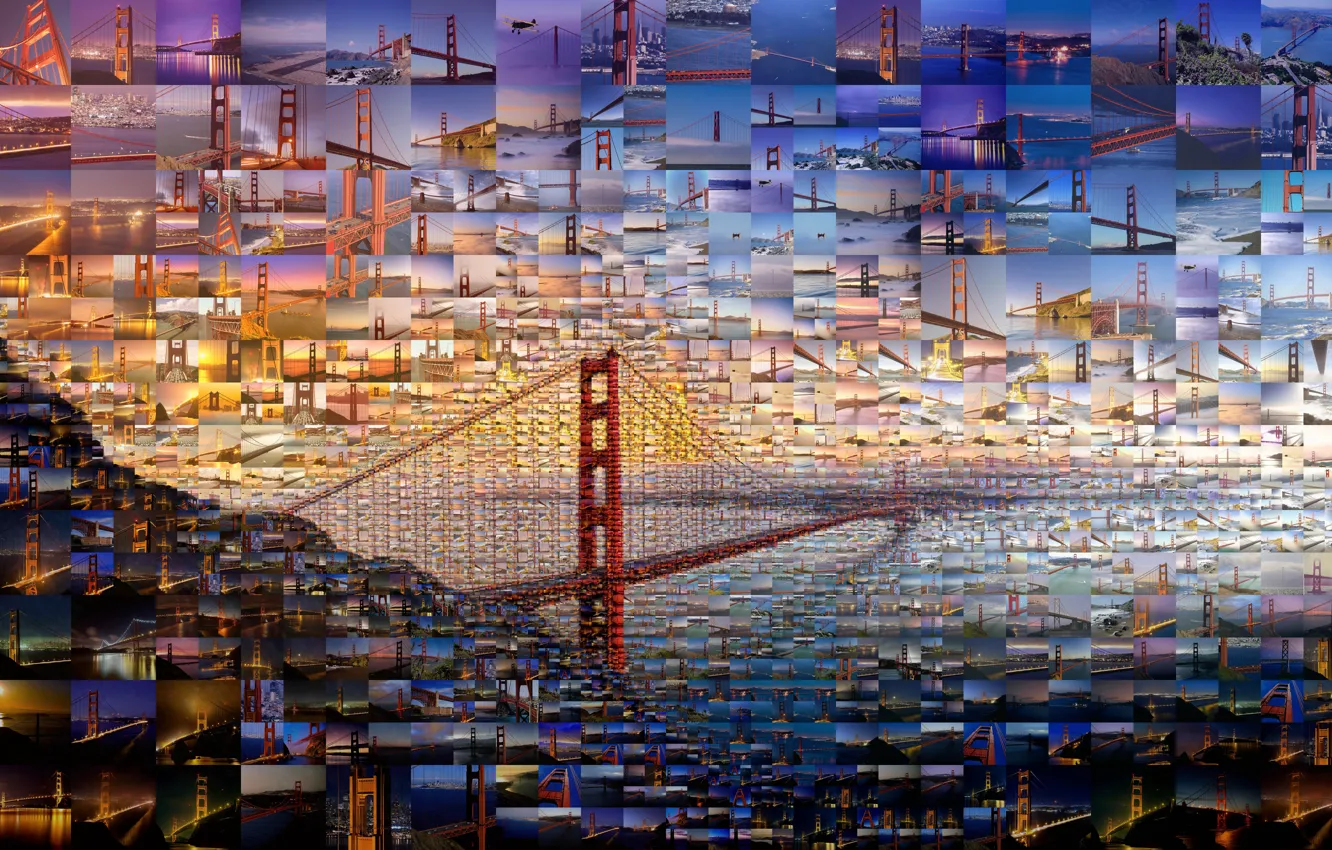 Photo wallpaper bridge, collage, San Francisco, Golden Gate, USA