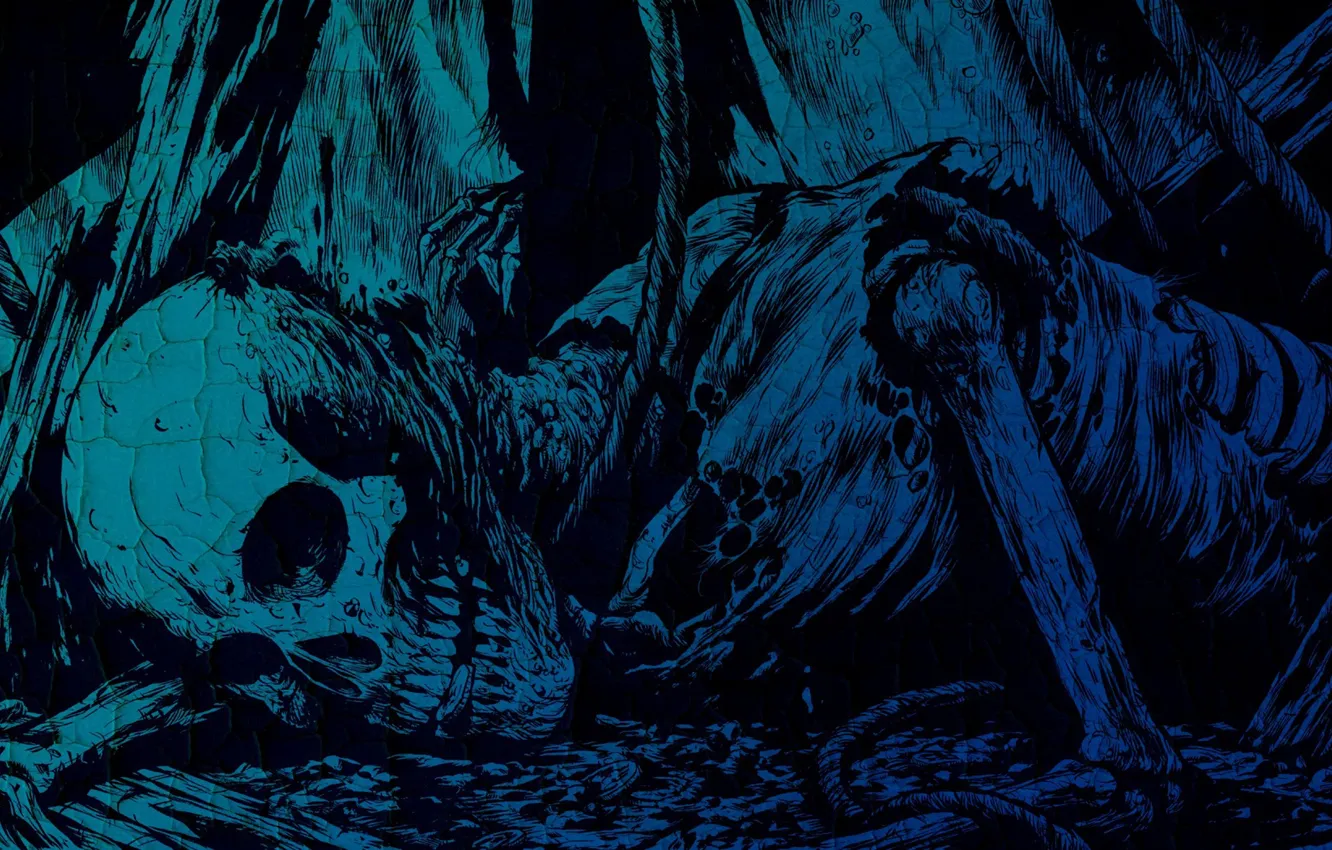 Photo wallpaper blue, death, the darkness, skeleton