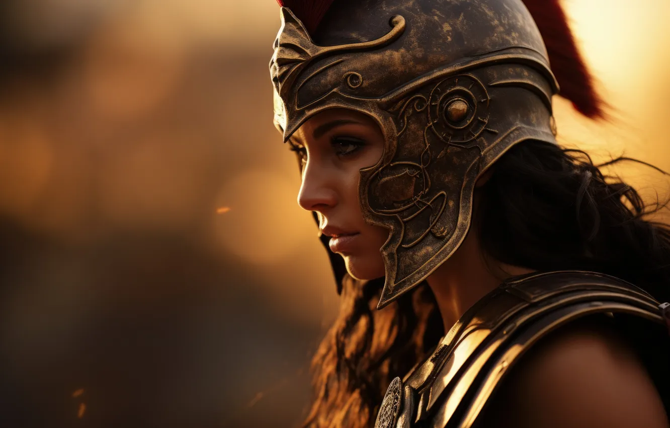 Photo wallpaper girl, helmet, warrior, digital art, Ancient Greece, AI art, The Art of Artificial Intelligence, Spartan …