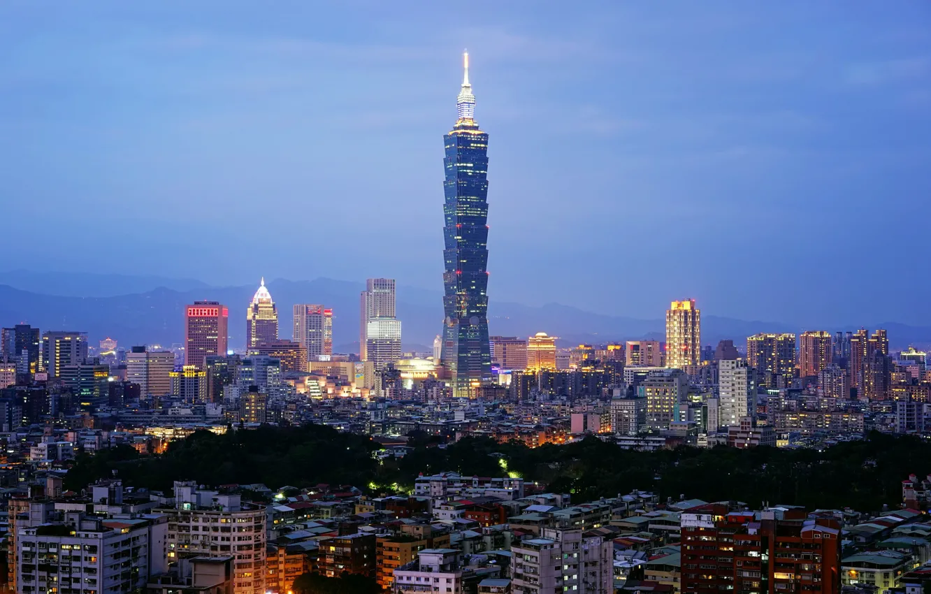 Photo wallpaper blue hour, cityscape, Taiwan, Taipei, Taipei 101