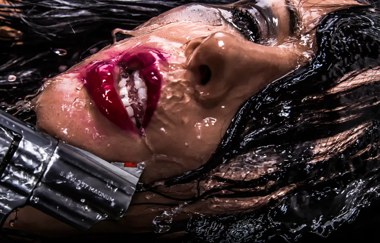 Photo wallpaper girl, weapon, water, art style
