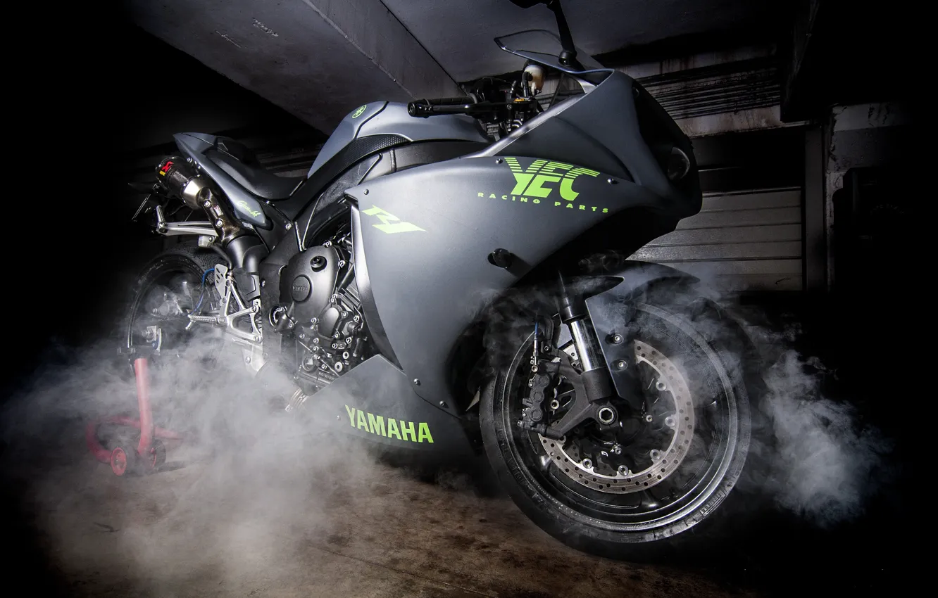 Photo wallpaper Smoke, YZF-R1, Light green, Matte grey