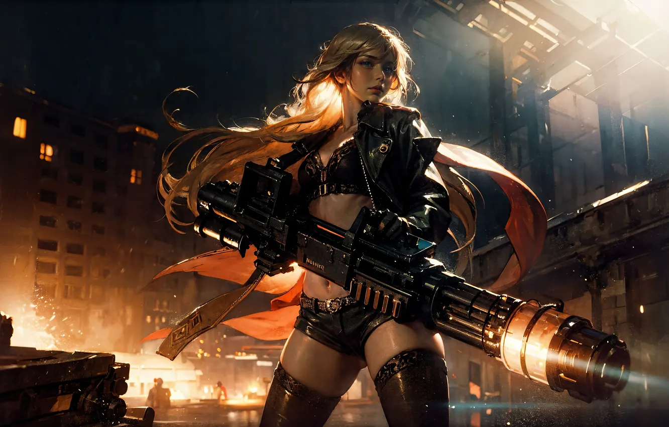 Photo wallpaper girl, weapon, warrior, AI Art