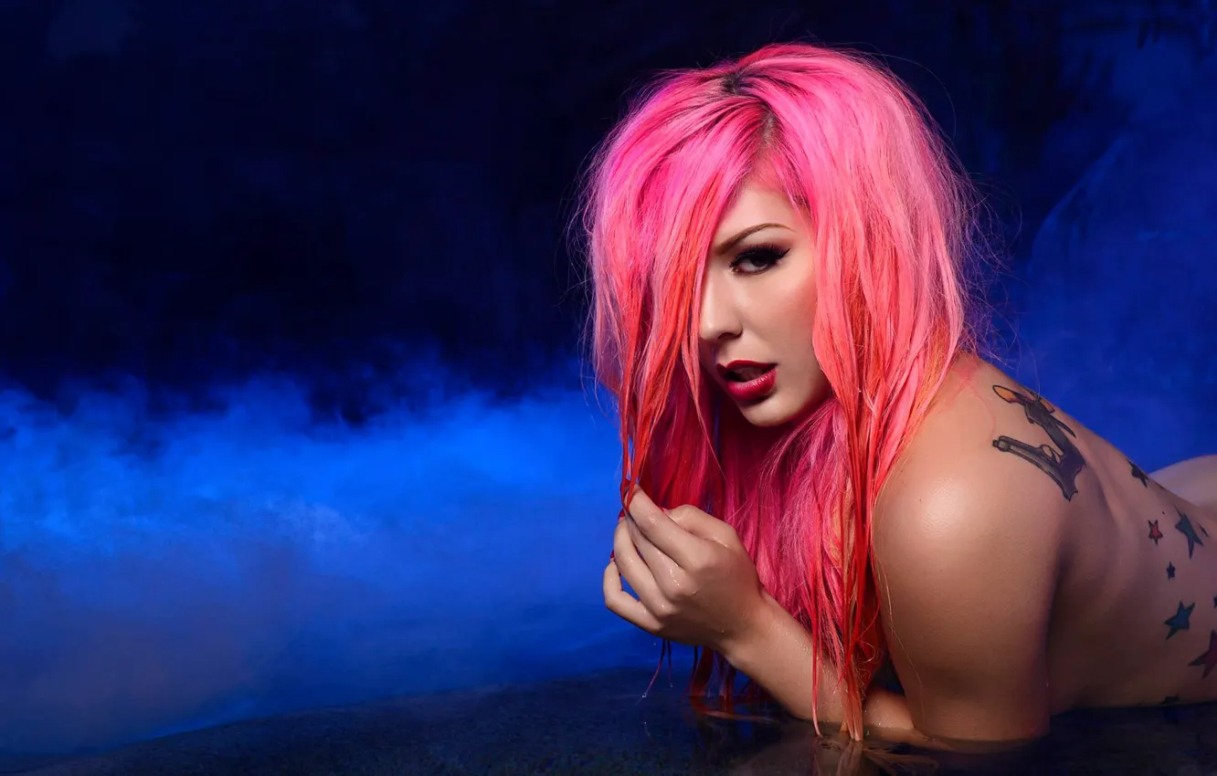 Photo wallpaper girl, hair, tattoo, girl, pink, model, tattoo, alternative