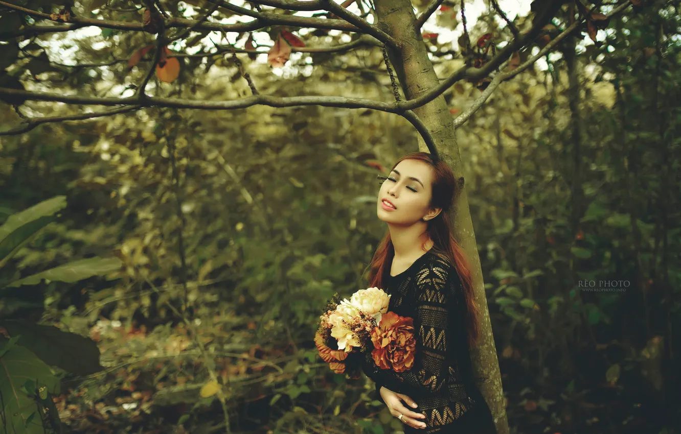 Photo wallpaper girl, background, Asian