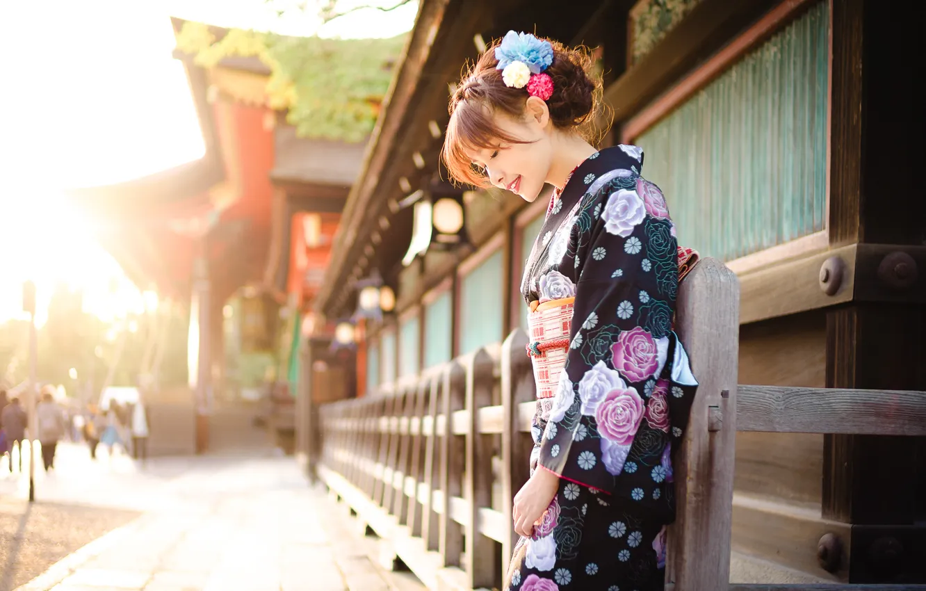 Photo wallpaper girl, street, Asian