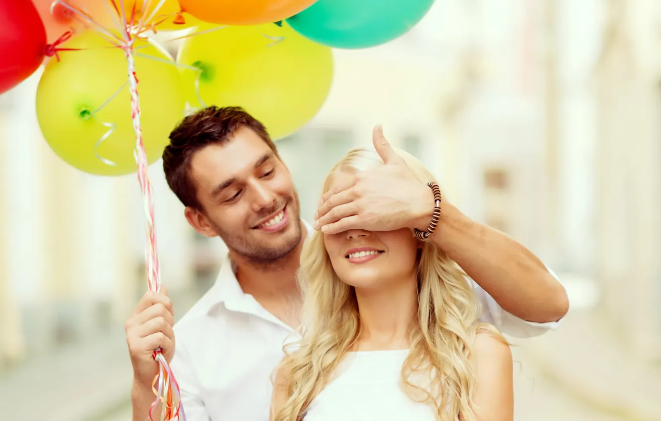 Photo wallpaper balls, love, joy, happiness, balloons, pair, couple, romance
