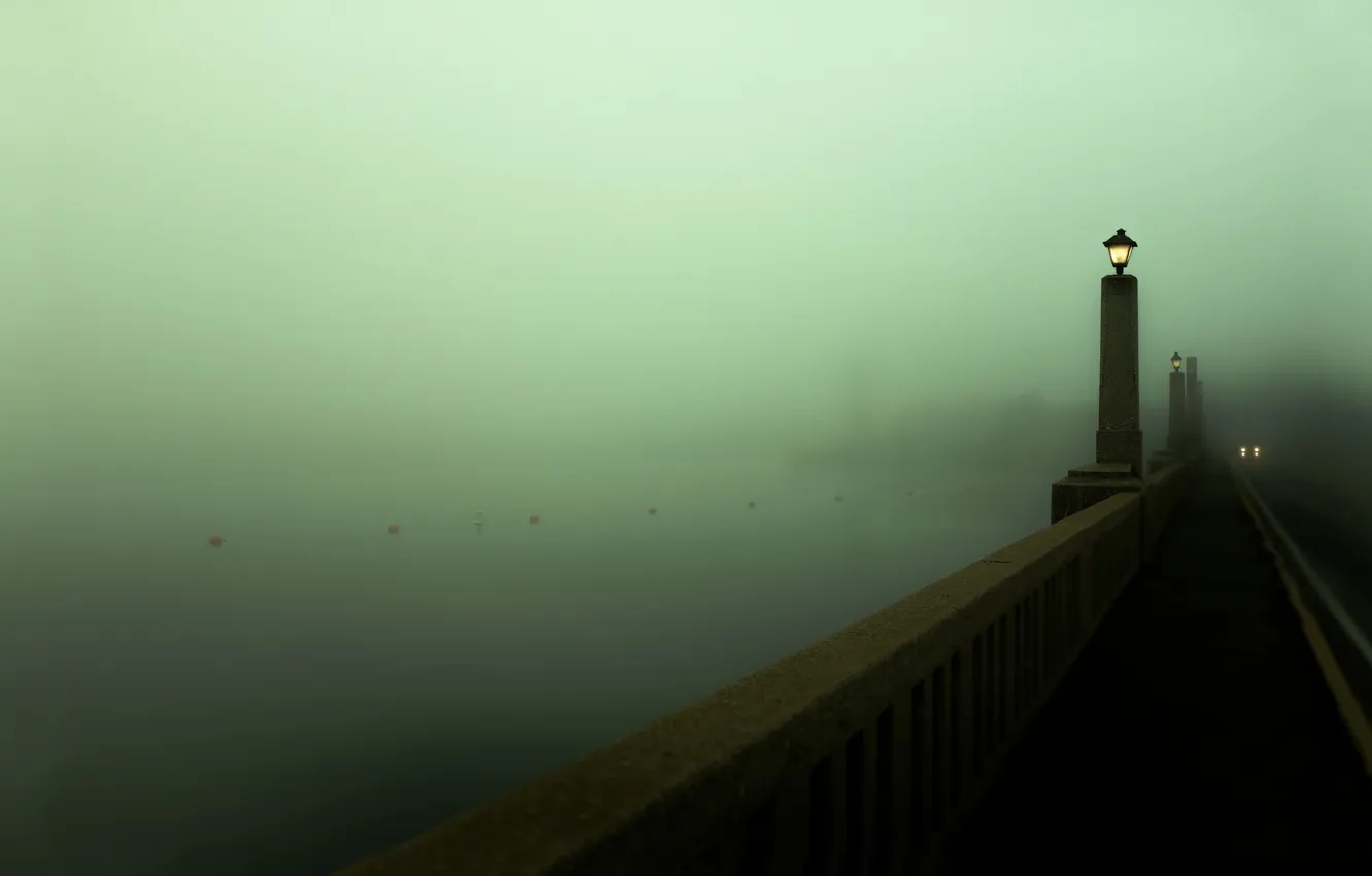 Photo wallpaper bridge, the city, fog, river, Scotland, lights, Waterford