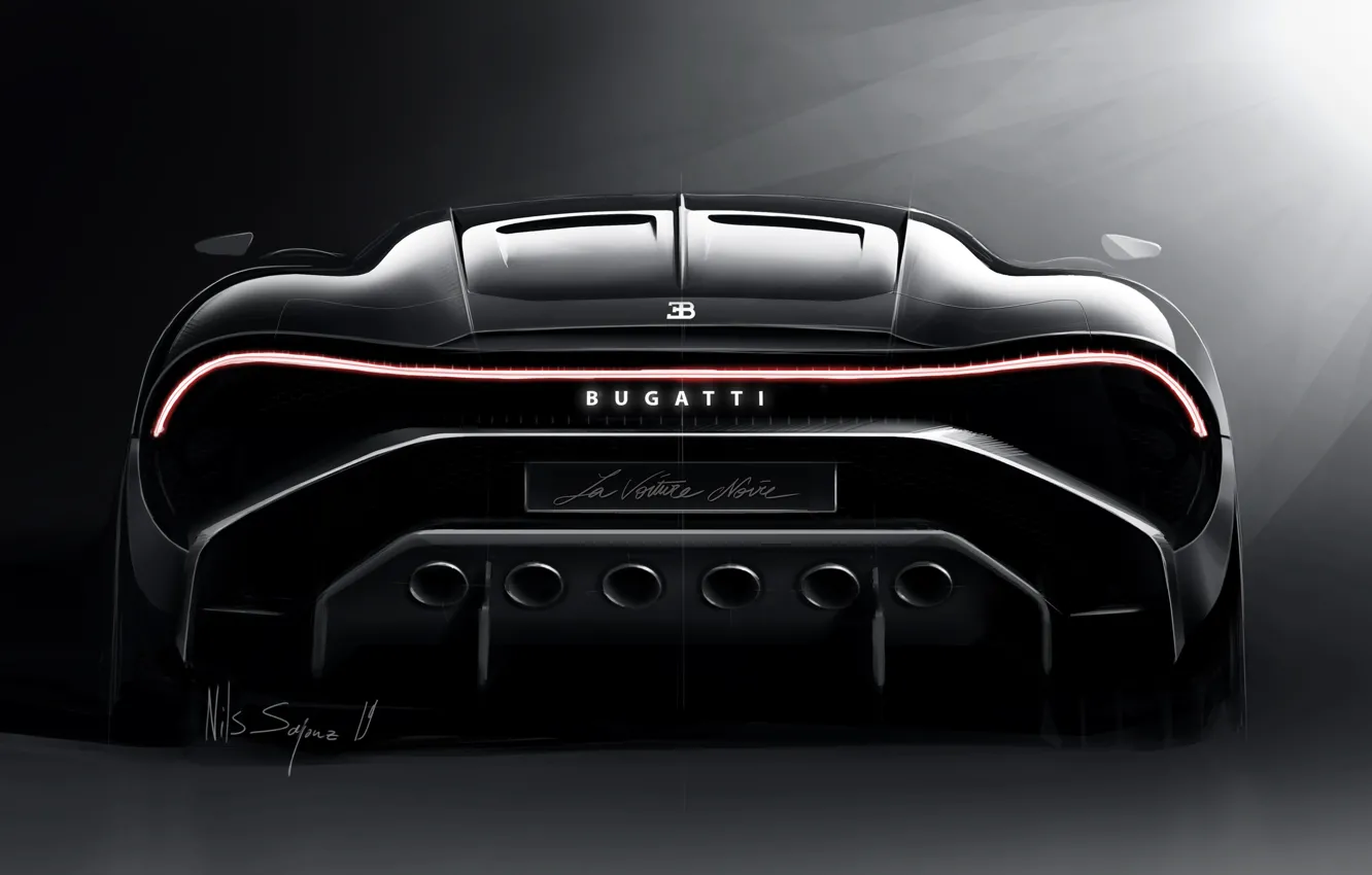 Photo wallpaper Bugatti, rear view, hypercar, 2019, The Black Car
