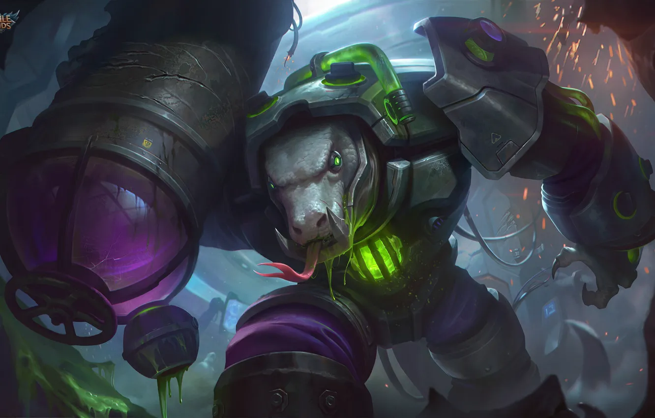 Photo wallpaper robot, sparks, lizard, cyborg, Mobile Legends Bang Bang