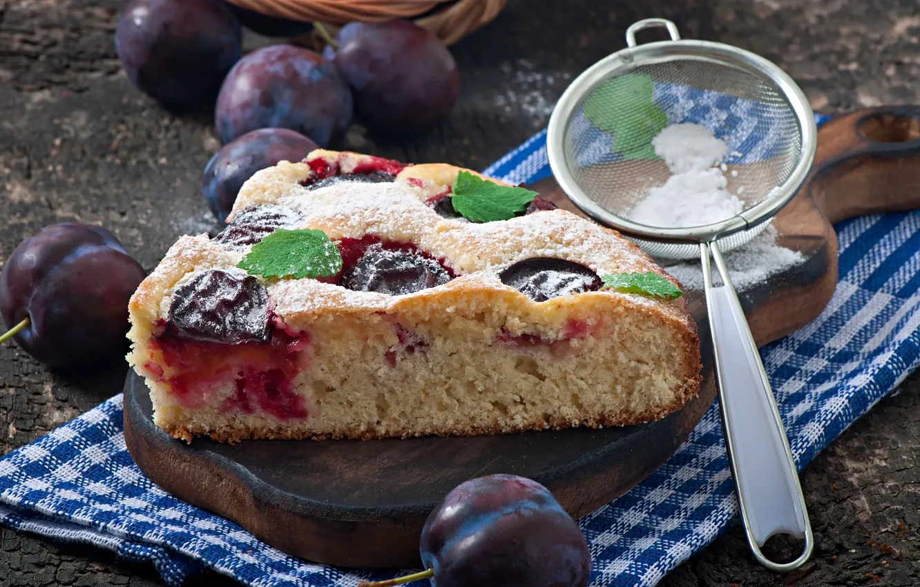 Photo wallpaper pie, plum, cakes, strainer