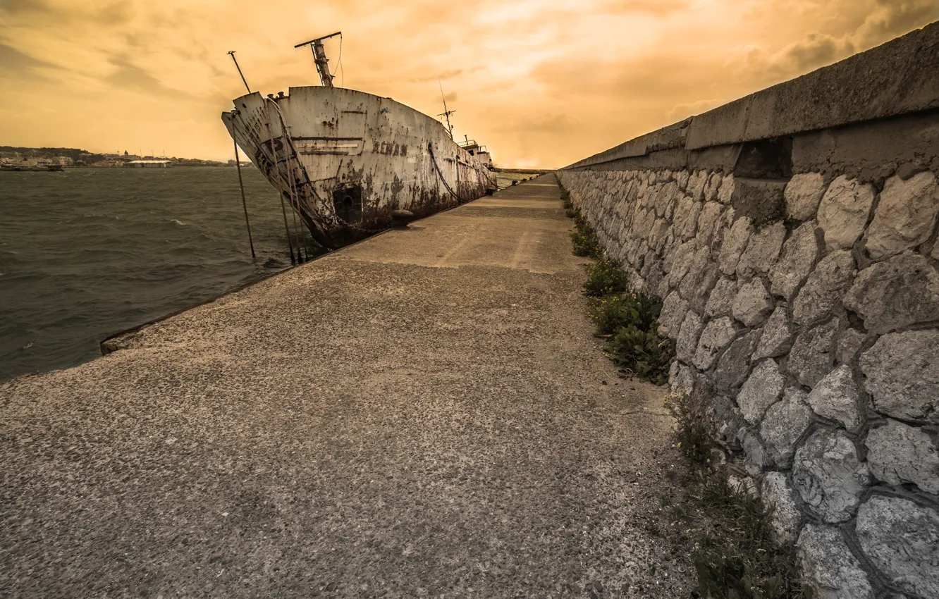 Photo wallpaper ship, pier, port