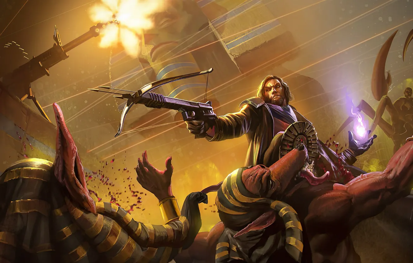Photo wallpaper monster, warrior, male, Scorpio, crossbow, Project Warlock