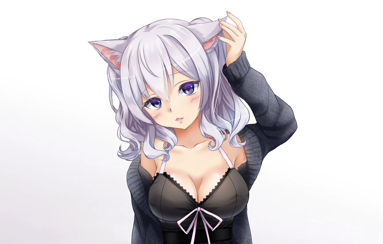 Photo wallpaper girl, sexy, cleavage, long hair, boobs, anime, beautiful, purple eyes