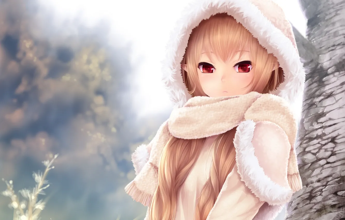 Photo wallpaper look, girl, surprise, scarf, hood, art, cait