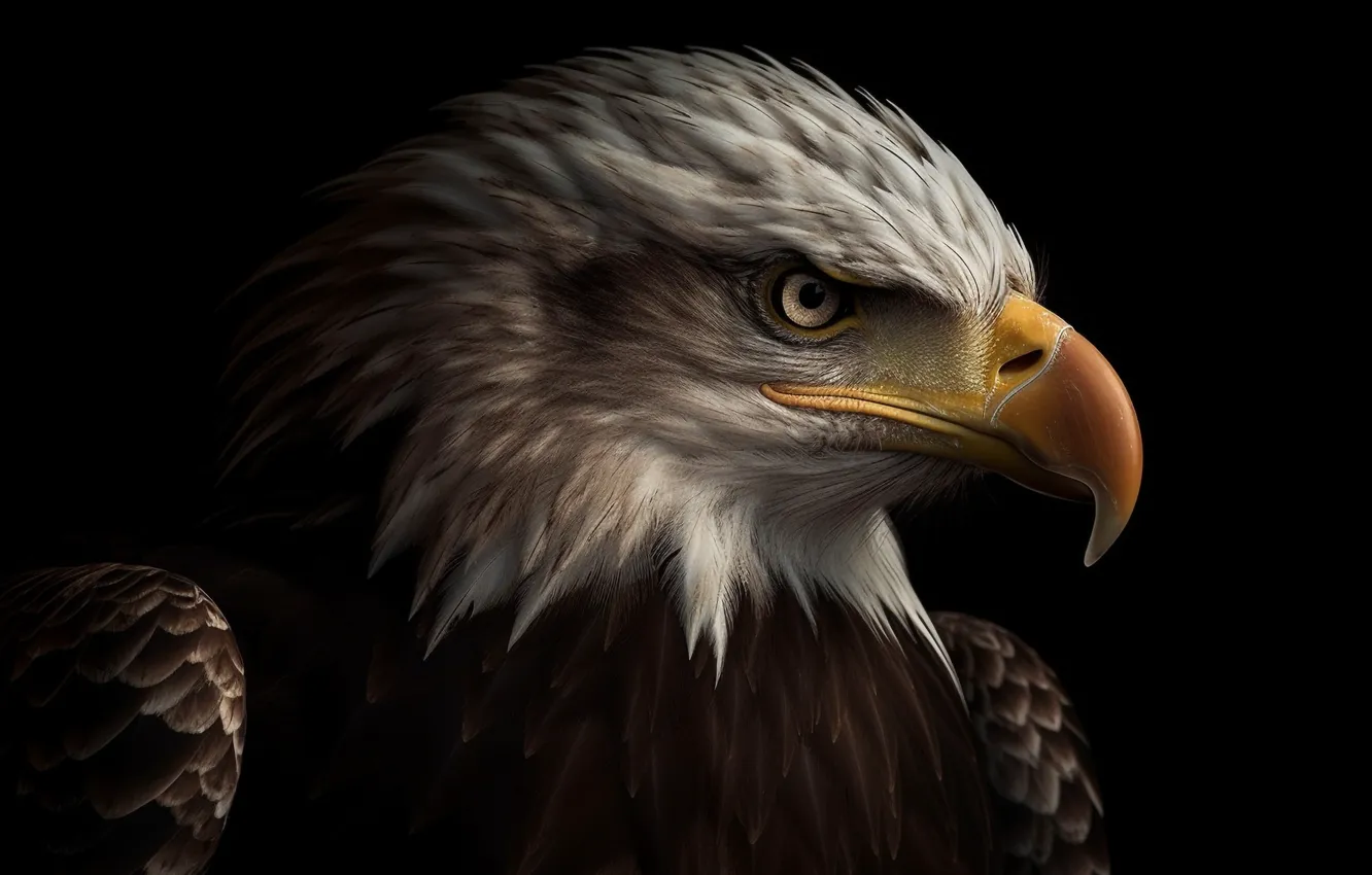Photo wallpaper look, the dark background, bird, eagle, predator, beak, side, bald eagle