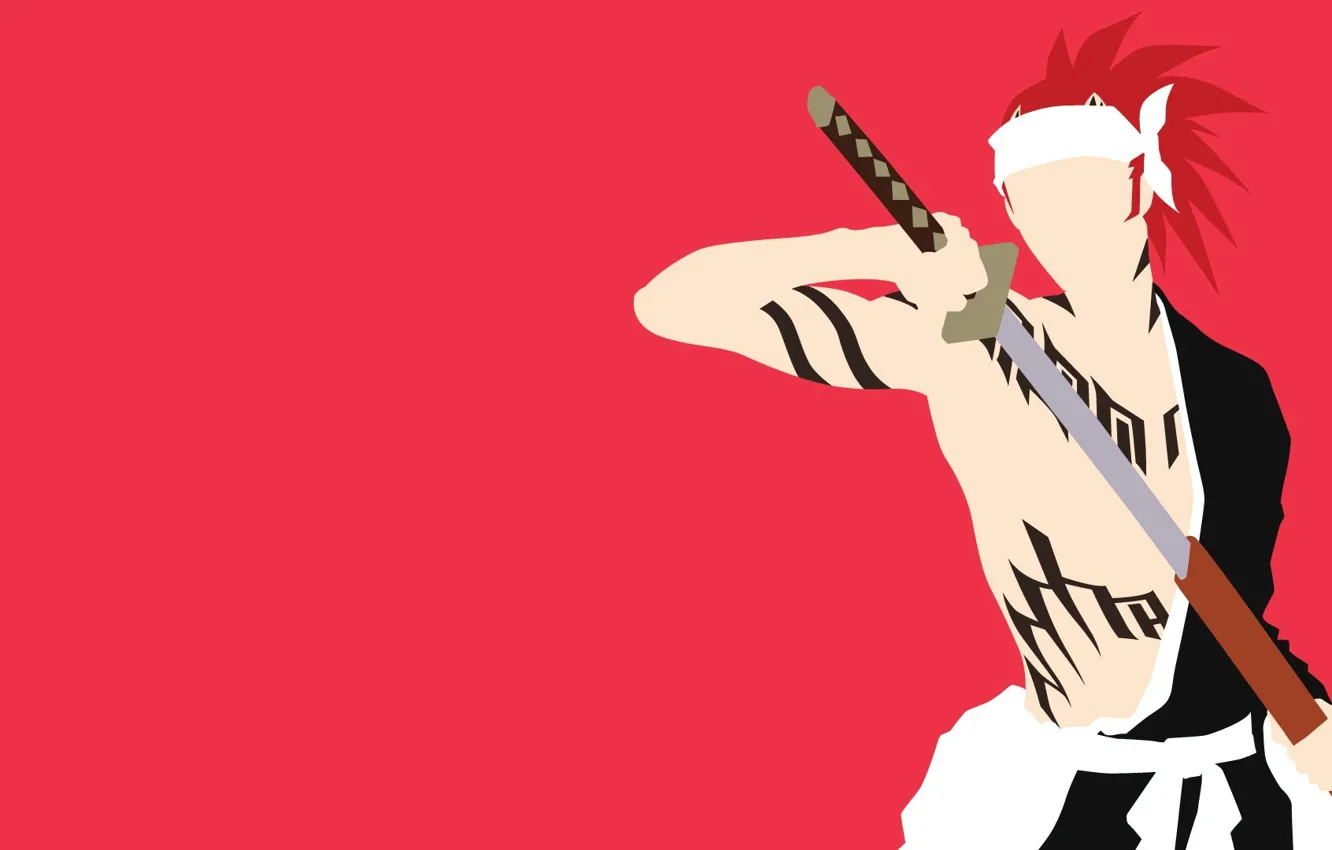 Photo wallpaper sword, game, Bleach, red hair, anime, katana, man, tatoo