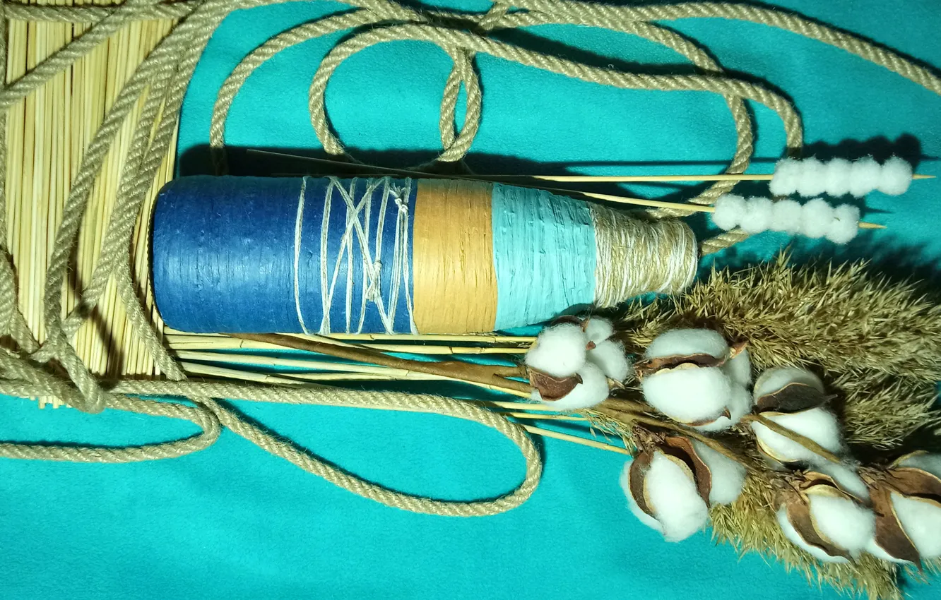 Photo wallpaper design, bottle, rope, cotton
