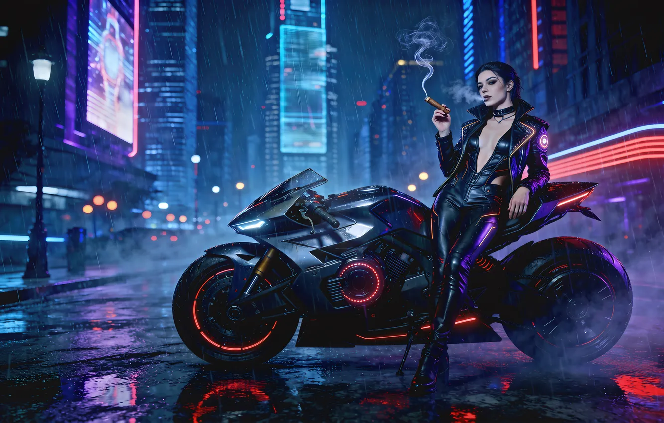 Photo wallpaper Cyberpunk, Rain, Queen