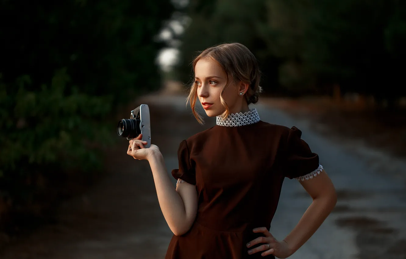Photo wallpaper girl, pose, dress, the camera