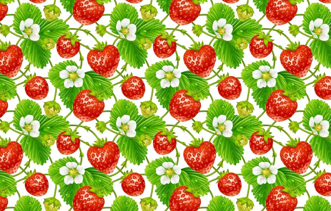 Photo wallpaper flowers, background, texture, strawberries, berry, art