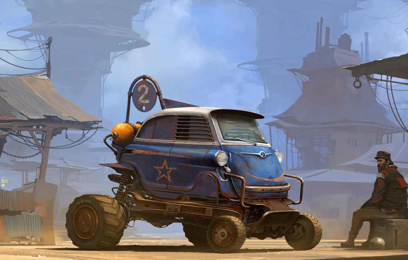 Photo wallpaper transport, man, construction, car, Isetta XXL