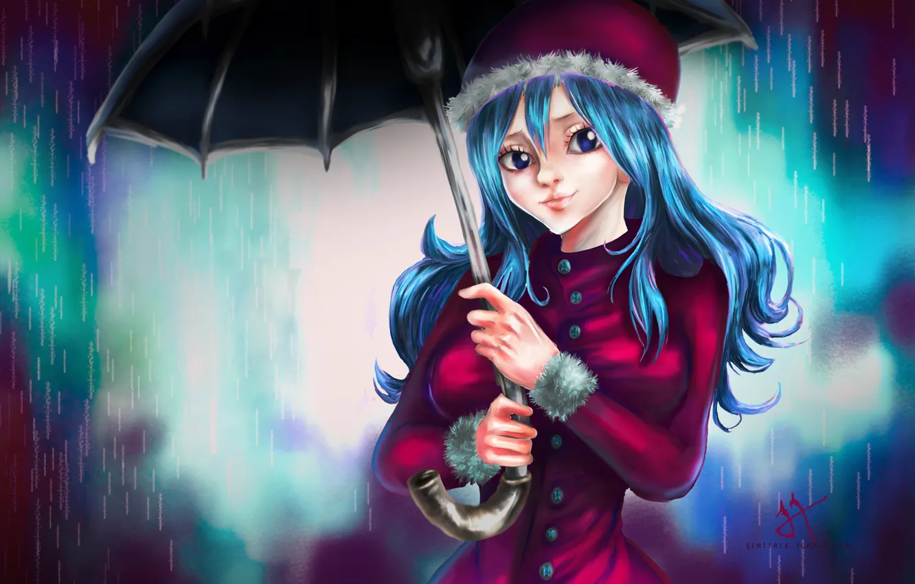 Photo wallpaper girl, rain, umbrella, fairy tail, juvia loxar