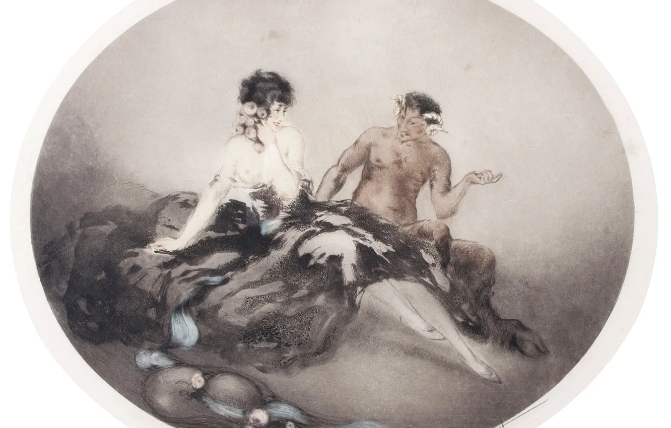 Photo wallpaper horns, 1926, art Deco, etching and aquatint, Louis Ikar, The narrator