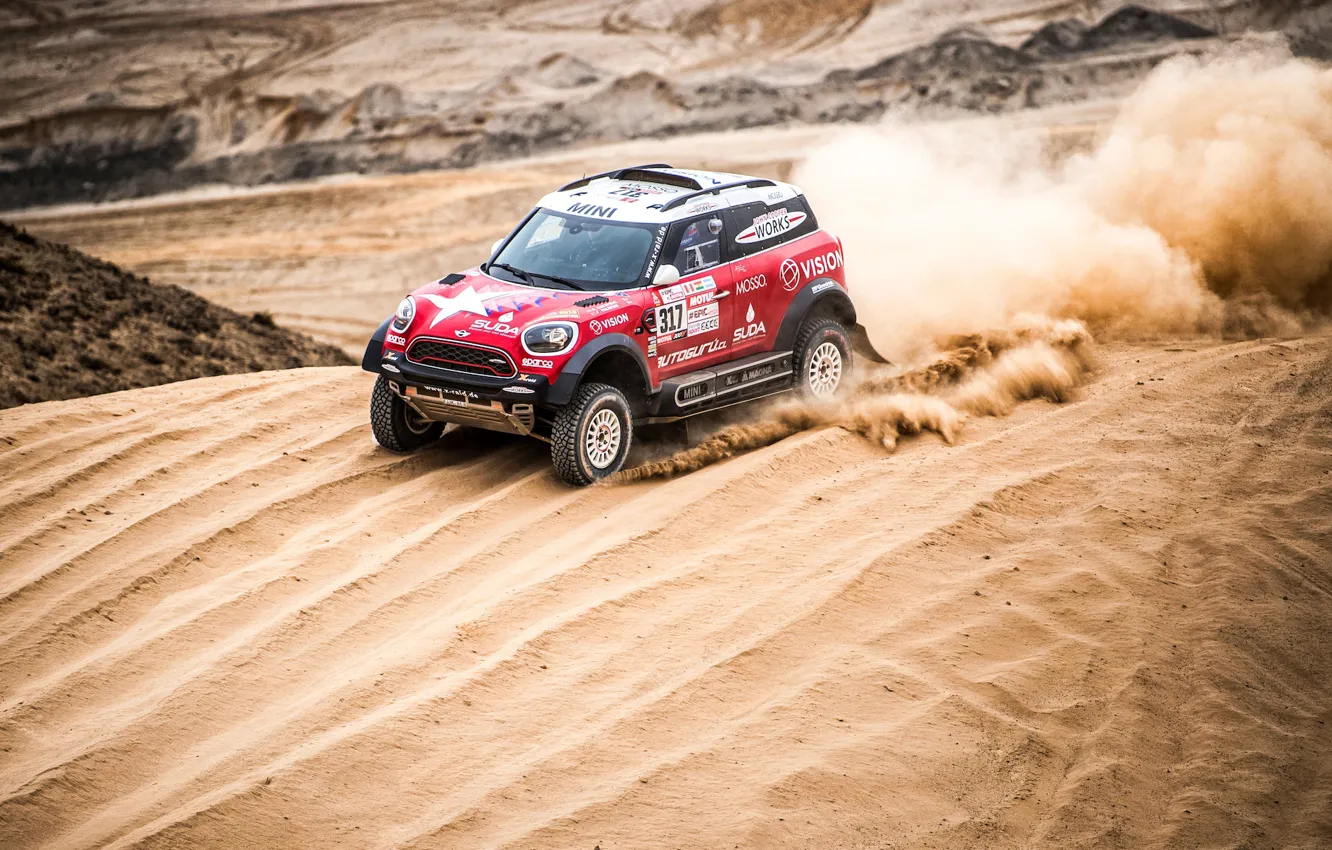 Photo wallpaper sand, auto, sport, desert, speed, Mini, dunes, Mini Cooper