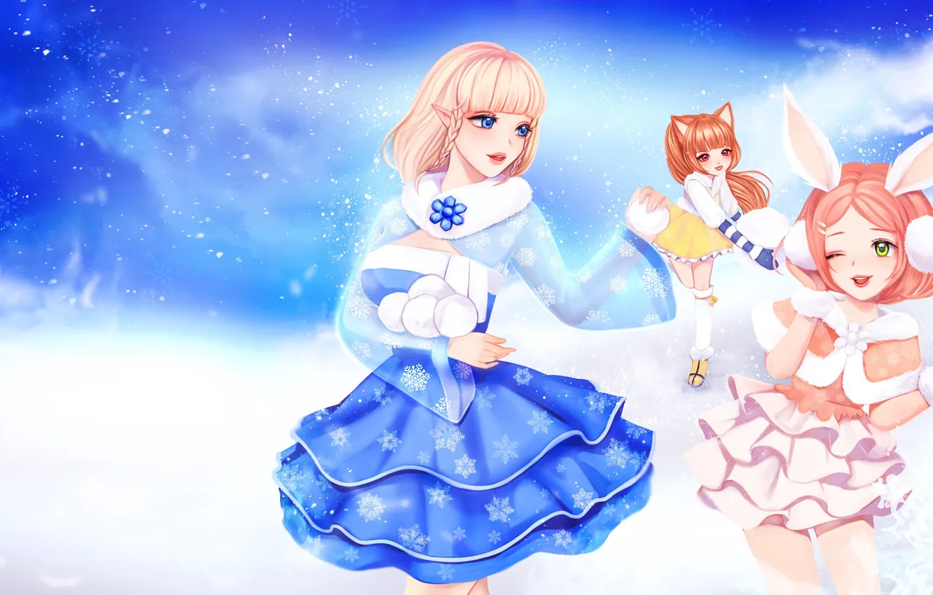 Photo wallpaper winter, the game, anime, art, snowballs, TERA, No Name, (NN)