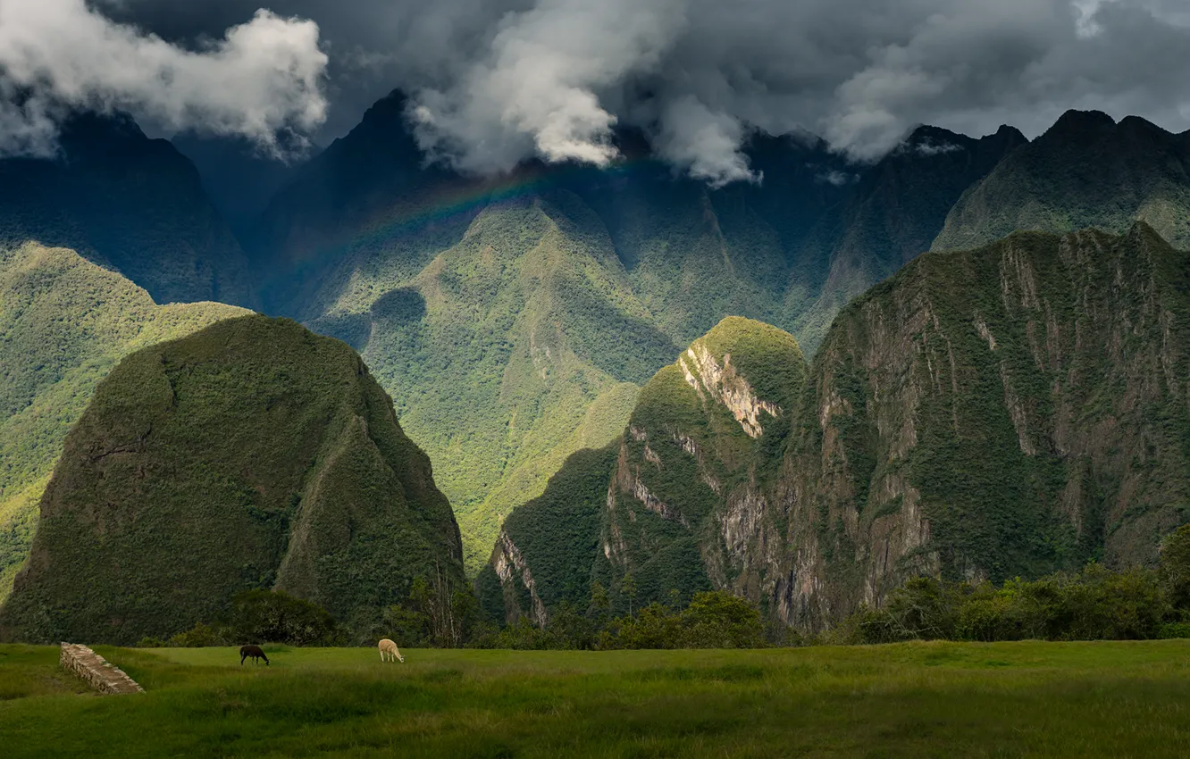 Photo wallpaper the sky, landscape, mountains, city, view, rainbow, ruins, ancient