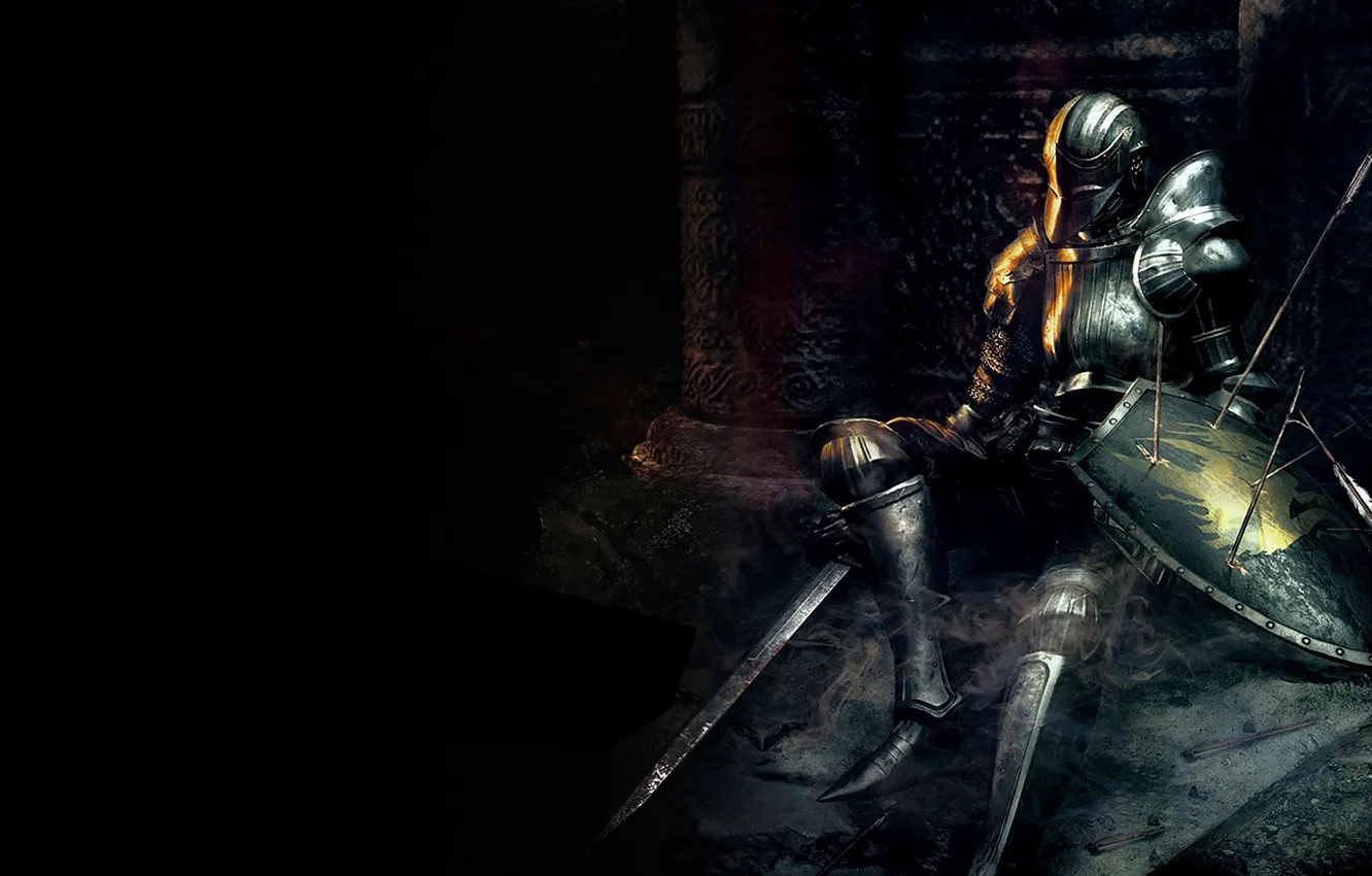 Photo wallpaper warrior, tired, knight, columns