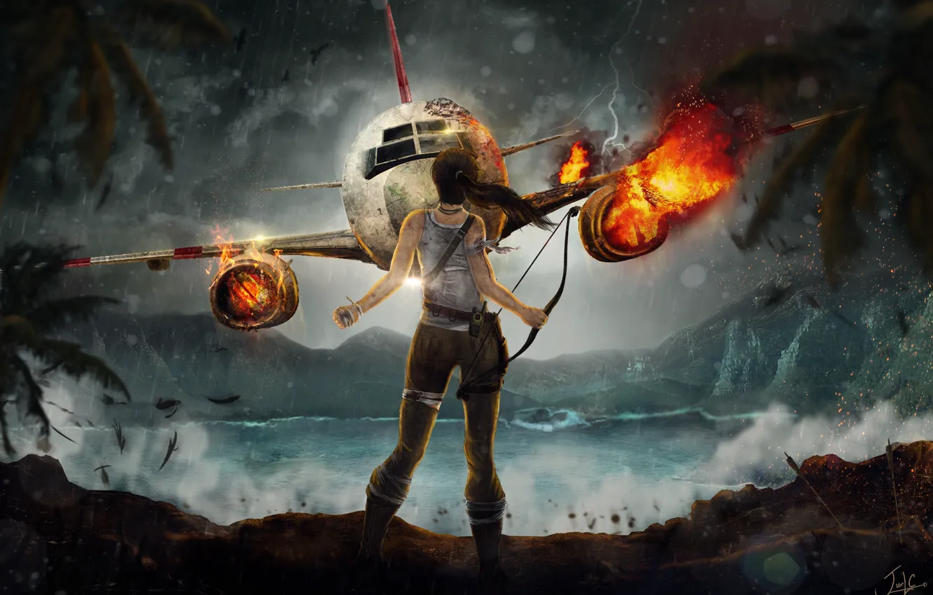 Photo wallpaper sea, Tomb Raider, the plane, Ryder, Croft, Lara, Tomb raider