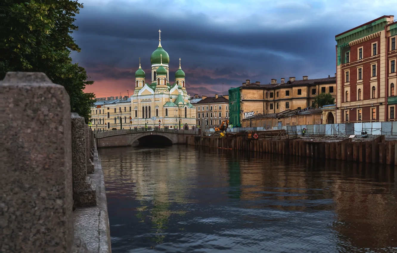 Photo wallpaper clouds, bridge, the city, building, home, Peter, Saint Petersburg, temple