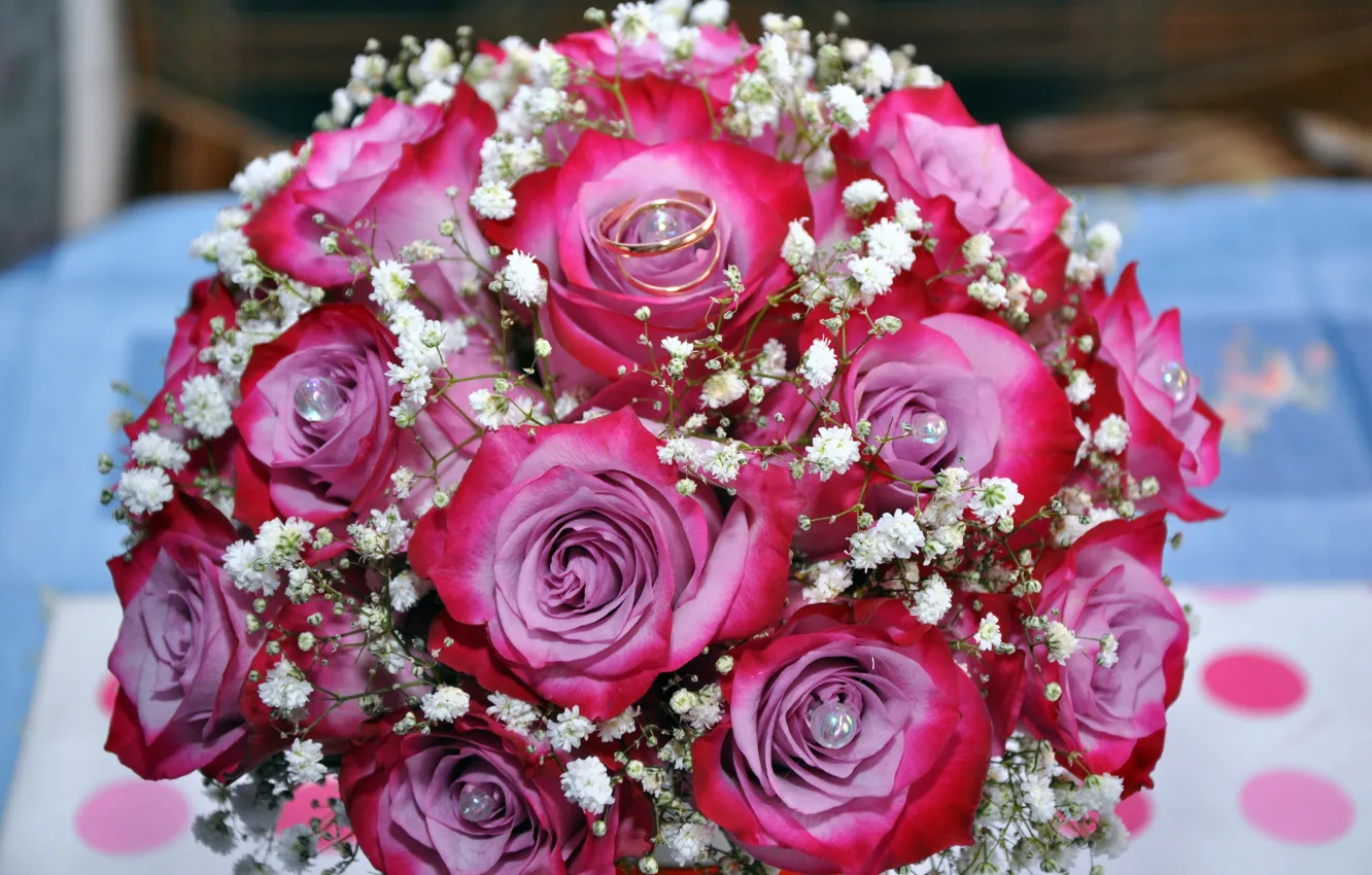 Photo wallpaper flowers, roses, wedding bouquet