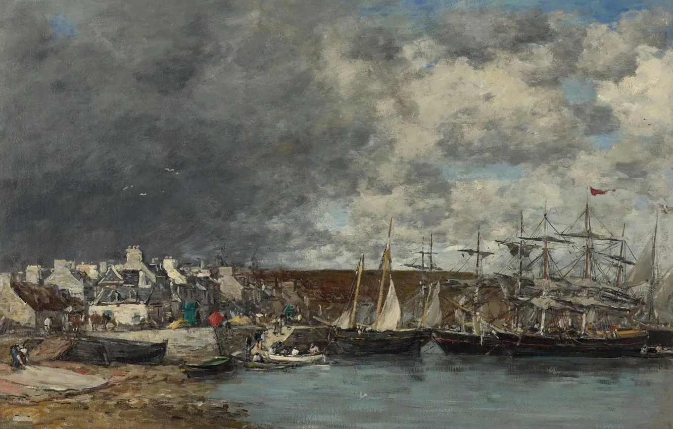 Photo wallpaper ship, picture, Eugene Boudin, Eugene Boudin, The Port Of Camaret