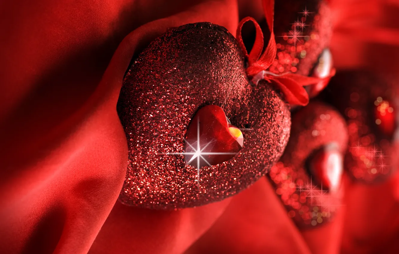 Photo wallpaper glass, decoration, love, red, holiday, heart, Shine, hearts