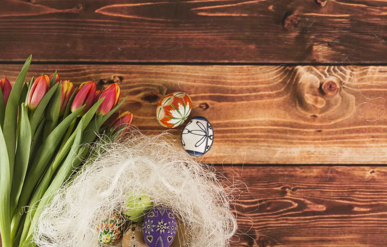 Photo wallpaper Tulips, Easter, Eggs, Holiday, Socket