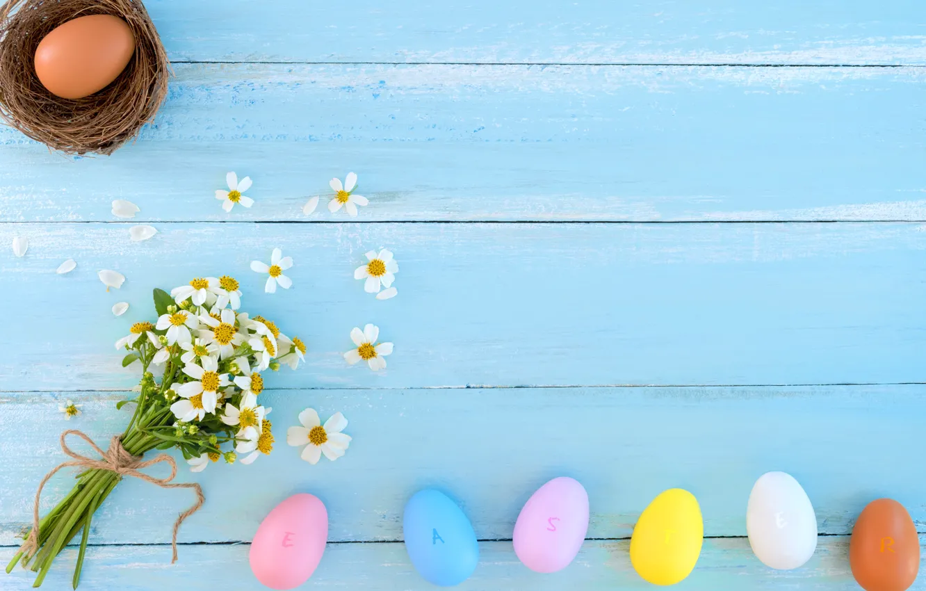 Photo wallpaper Flowers, Chamomile, Easter, Eggs, Holiday